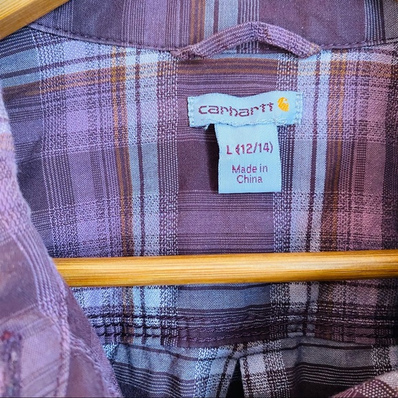 Carhartt Buttondown Shirt Plaid Purple Size Large - Picture 5 of 7